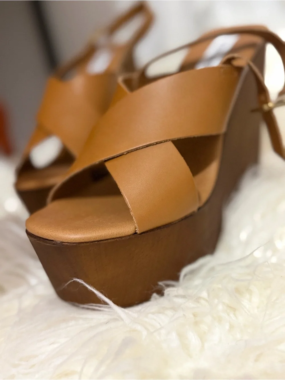 Steve Madden Tan Leather Platform Wedge Sandals Size 8.5 / 39 Fall 26 #015